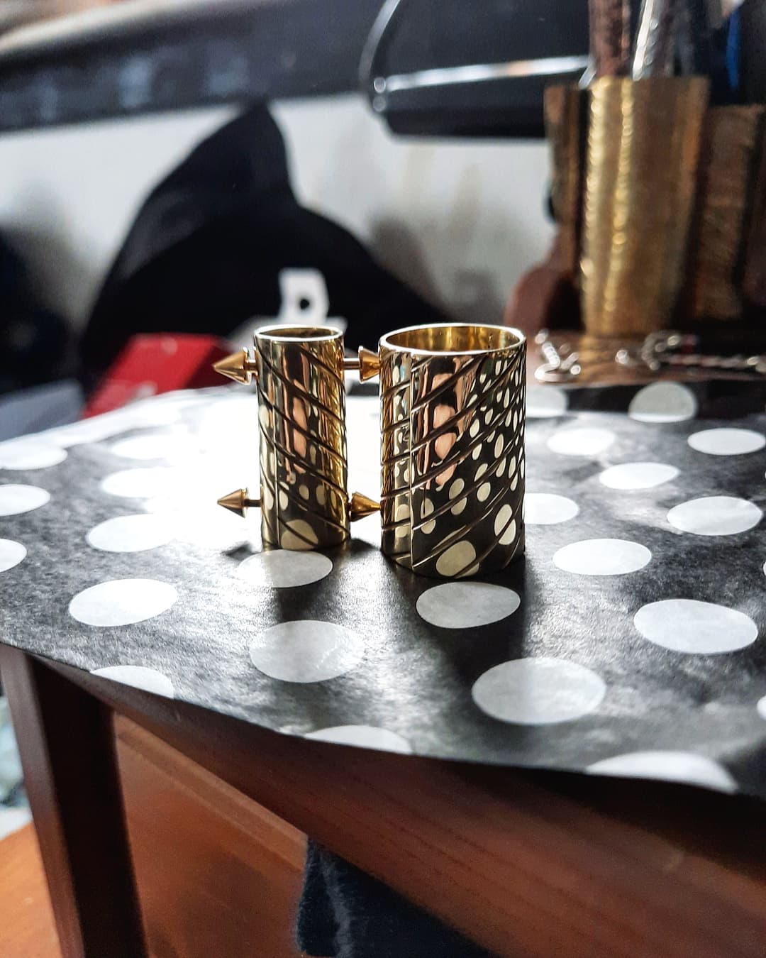 Two Bar Hair Cuffs! Brass, bronze, stainless steel, and black steel. Plain, striped, horns texture, and crystal texture
