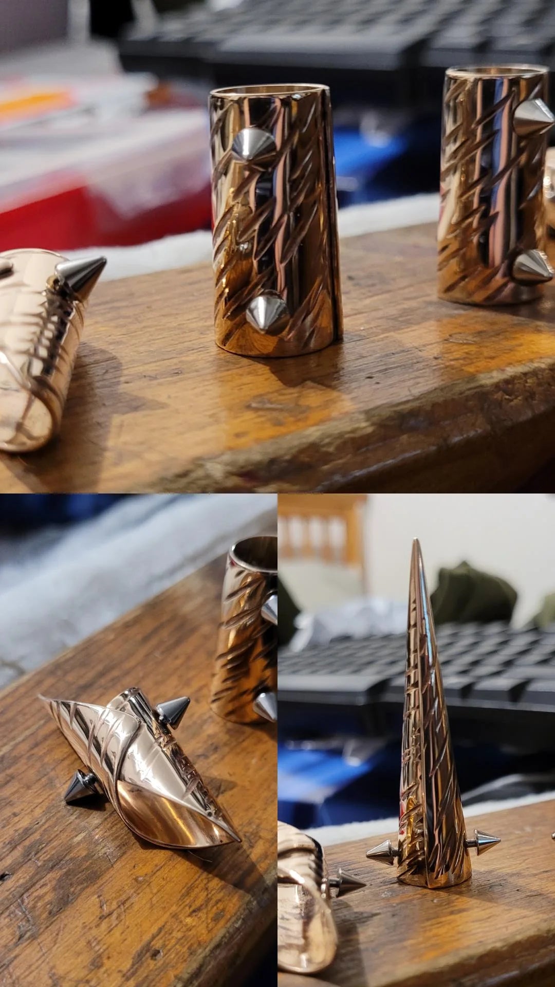 Two Bar Hair Cuffs! Brass, bronze, stainless steel, and black steel. Plain, striped, horns texture, and crystal texture