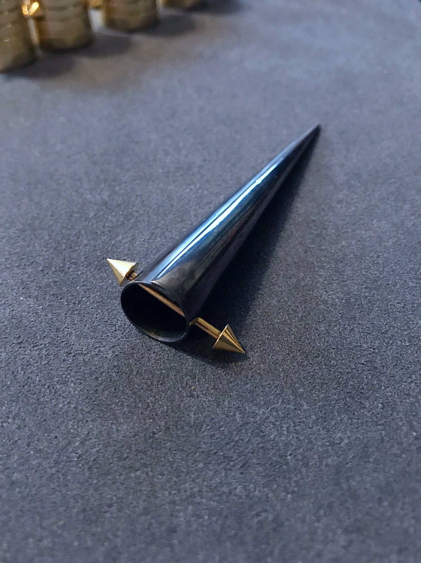 Black Steel Hair Spike! Black and gold, black and silver, or black and black hair jewelry. Viking hair, goth hair, heavy metal, dark fashion